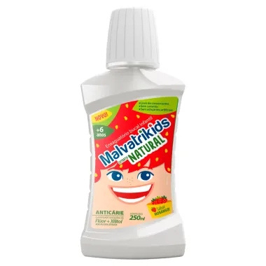 Enxaguante Bucal Malvatrikids Extrato Natural com Flúor e Xilitol Sabor Morango 250ml