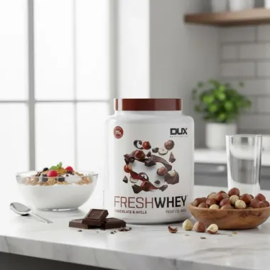 Suplemento Alimentar em Pó Dux Fresh Whey Sabor Chocolate e Avela 450g