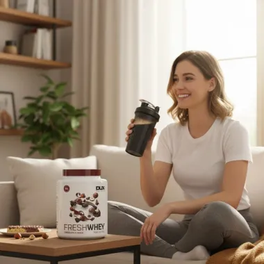Suplemento Alimentar em Pó Dux Fresh Whey Sabor Chocolate e Avela 450g