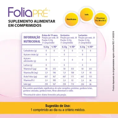 Folia Pré Suplemento Alimentar com 30 Comprimidos