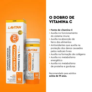 Lavitan Vitamina C 1,9G Super Fórmula Sabor Laranja com 10 Comprimidos Efervescentes