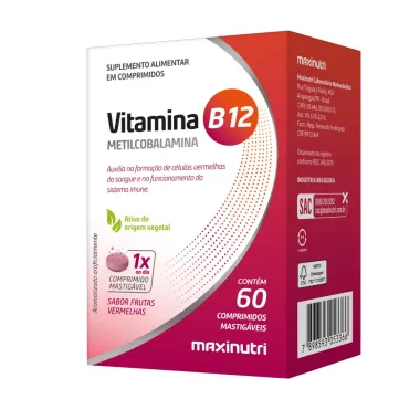 Vitamina B12 Maxinutre Sabor Frutas Vermelhas com 60 Comprimidos Mastigáveis