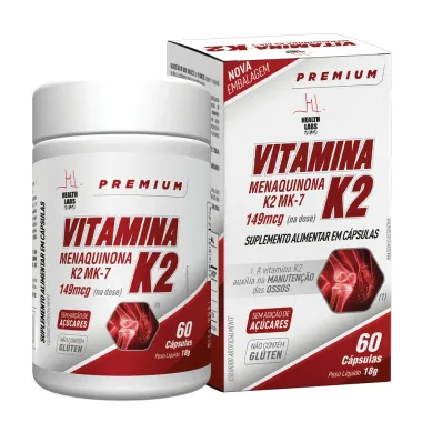Vitamina K2 MK7 149,06mcg Health Labs com 60 C&aacute;psulas