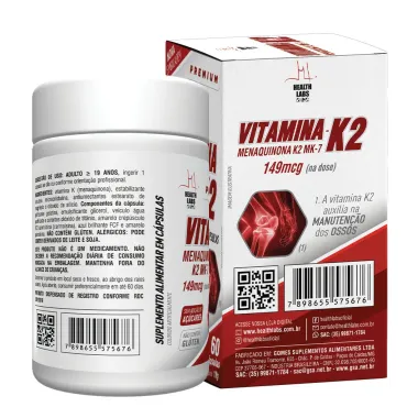 Vitamina K2 MK7 149,06mcg Health Labs com 60 C&aacute;psulas