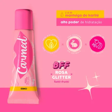 Protetor Labial Carmed BFF Rosa Glitter Efeito Gloss 10g