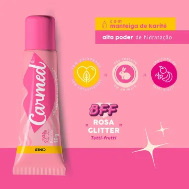 Protetor Labial Carmed BFF Rosa Glitter Efeito Gloss 10g