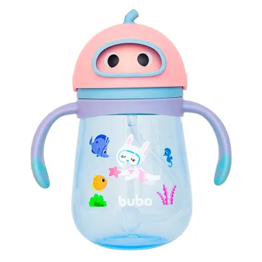 Copo Buba com Alça Mergulho 12+ Meses Rosa Desenhos Sortidos 300ml