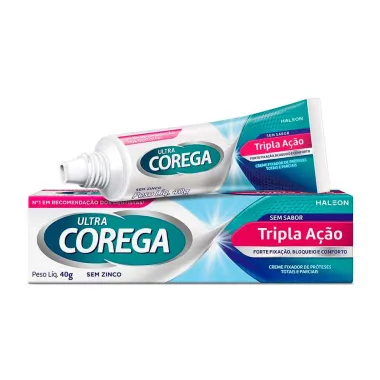 Corega Ultra Creme Fixador de Dentadura Sem Sabor Tripla Ação sem Zinco 40g
