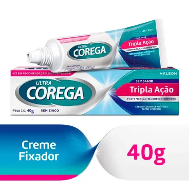 Corega Ultra Creme Fixador de Dentadura Sem Sabor Tripla Ação sem Zinco 40g