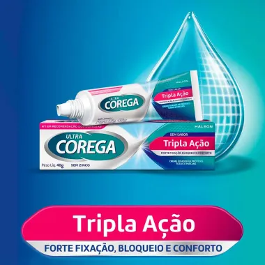 Corega Ultra Creme Fixador de Dentadura Sem Sabor Tripla Ação sem Zinco 40g