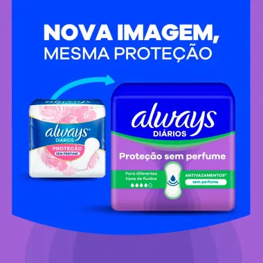 Protetor Di&aacute;rio Always Di&aacute;rios Prote&ccedil;&atilde;o Sem Perfume 80 Unidades