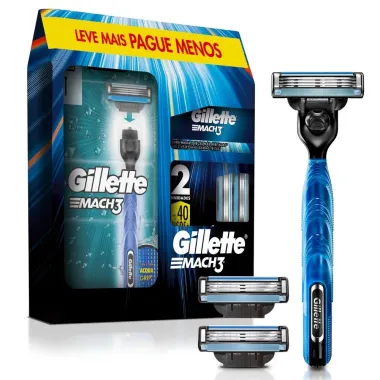 Kit Aparelho de Barbear Gillette Mach3 1 Unidade e 3 Cargas