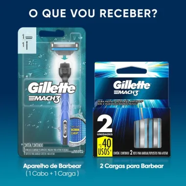 Kit Aparelho de Barbear Gillette Mach3 1 Unidade e 3 Cargas
