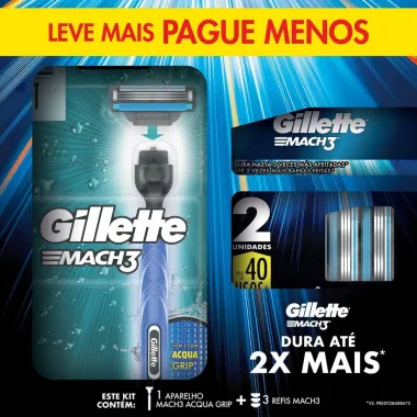 Kit Aparelho de Barbear Gillette Mach3 1 Unidade e 3 Cargas