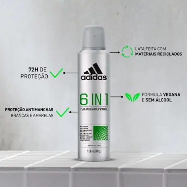 Desodorante Adidas Masculino Aerossol Antitranspirante 6 in 1 150ml