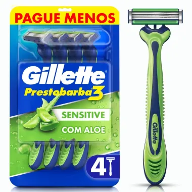 Aparelho de Barbear Gillette Prestobarba3 Sensitive Descart&aacute;vel com 4 Unidades