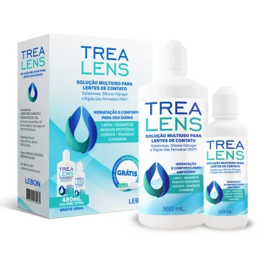 Trea Lens Solução Multiuso para Lentes de Contato 360ml e Ganhe 120ml + Estojo para Lentes