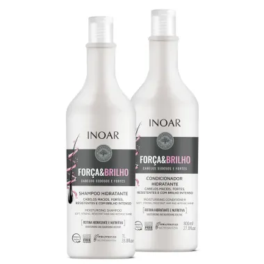 Kit Shampoo Hidratante Inoar Força e Brilho Cabelos Sedosos e Fortes 1 Litro e Condicionador 800ml