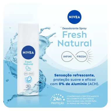 Desodorante Nivea Fresh Natural Spray Infini Fresh Antibacteriano 24h Prote&ccedil;&atilde;o 90ml