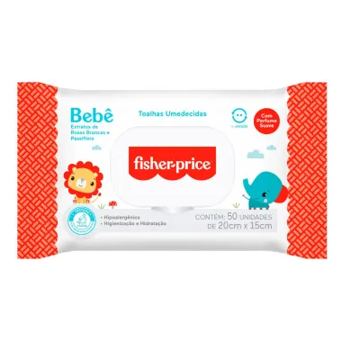 Toalha Umedecida Fisher Price Bebê com Perfume 50 Unidades