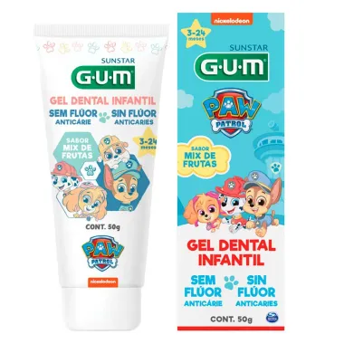 Gel Dental Gum Infantil Patrulha Canina Sabor Mix de Frutas sem Flúor 50g