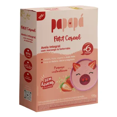 Cereal Infantil Papapá Petit Aveia Integral Morango e Beterraba