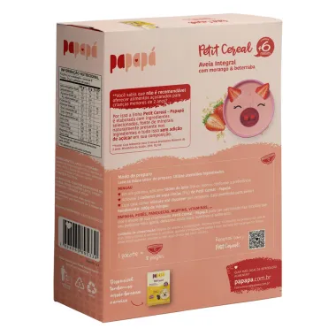 Cereal Infantil Papapá Petit Cereal Aveia Integral com Morango e Beterraba 6+ Meses 170g