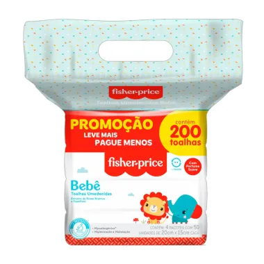 Toalha Umedecida Fisher Price com Perfume 200 Unidades Pack