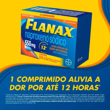Flanax 550mg Bayer Analgésico Embalagem Econômica com 15 Comprimidos