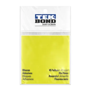 Bloco Adesivo Tekbond Amarelo Fluorescentes 76x76mm 45 Folhas