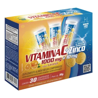 Vitamin C +  Zinco Health Labs com 30 Comprimidos Efervescentes