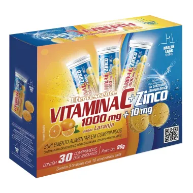 Vitamin C +  Zinco Health Labs com 30 Comprimidos Efervescentes