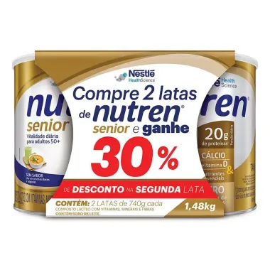 Nutren Senior Sem Sabor Suplemento Alimentar 2 Latas 740g cada e Ganhe 30% de Desconto na 2º Lata