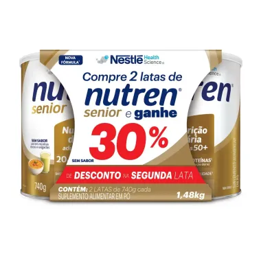 Nutren Senior Sem Sabor Suplemento Alimentar 2 Latas 740g Ganhe 30% de Desconto na Segunda Unidade