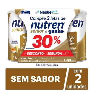 Nutren Senior Sem Sabor Suplemento Alimentar 2 Latas 740g Ganhe 30% de Desconto na Segunda Unidade