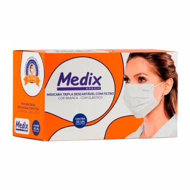 Máscara Descartável Medix Tripla Elástico com Filtro 50 Unidades