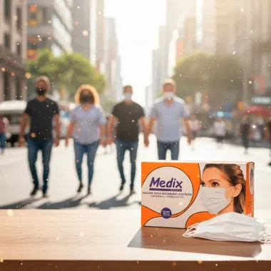 M&aacute;scara Descart&aacute;vel Medix Tripla El&aacute;stico com Filtro 50 Unidades