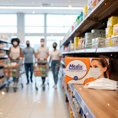 M&aacute;scara Descart&aacute;vel Medix Tripla El&aacute;stico com Filtro 50 Unidades