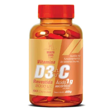 Vitamina D3 2.000UI + Vitamina C 1g Health Labs 90 C&aacute;psulas