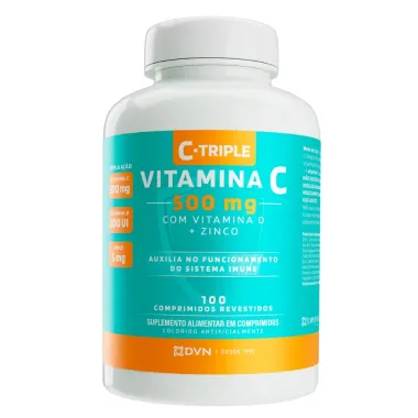C-Triple Vitamina C 500mg com Vitamina D + Zinco 100 Comprimidos Revestidos