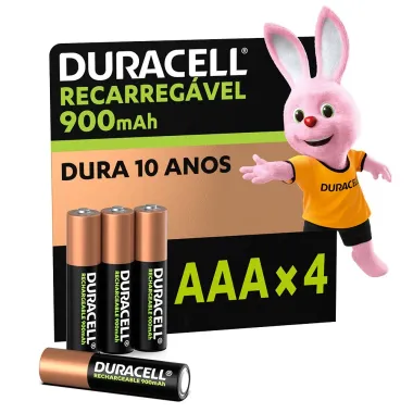 Pilha Recarreg&aacute;vel Duracell AAA 900mAh 4 Unidades