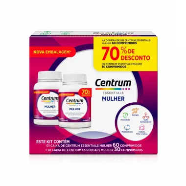 Centrum Essentials Mulher 60 Comprimidos Revestidos e Ganhe 70% de Desconto no Centrum Essentials Mulher 30 Comprimidos Revestidos