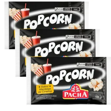 Kit 3 Pipoca para Micro-ondas Pop Corn Pach&aacute; Sabor Manteiga de Cinema 100g