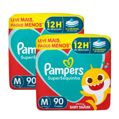 Kit 2 Fralda Pampers Supersequinha Tamanho M 90 Unidades Descartáveis