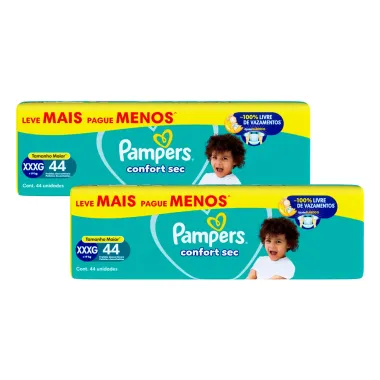Kit 2 Fralda Pampers Confort Sec Tamanho XXXG 44 Unidades Descart&aacute;veis
