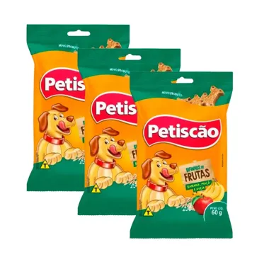 Kit 3 Bifinhos Petiscão Frutas Sabores Banana, Maçã e Aveia 60g