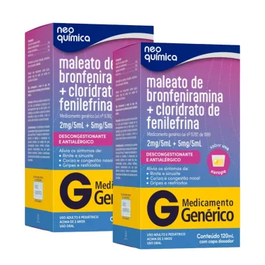 Kit 2 Bronfeniramina 2mg/5ml + Fenilefrina 5mg/5ml Neo Química Genérico Xarope com 120ml