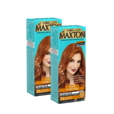 Kit 2 Tintura Creme Maxton Louro Médio Acobreado 7.4