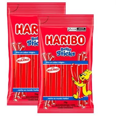 Kit 2 Bala Haribo Sticks Morango 70g