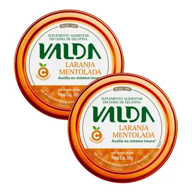 Kit 2 Balas de Gelatina Valda Vitamina C Sabor Laranja Mentolada com 50g